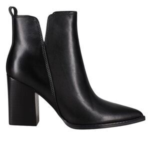 NINE WEST Women's 9 Birds Block Heel Booties Black Leather Ankle Boots Zipper